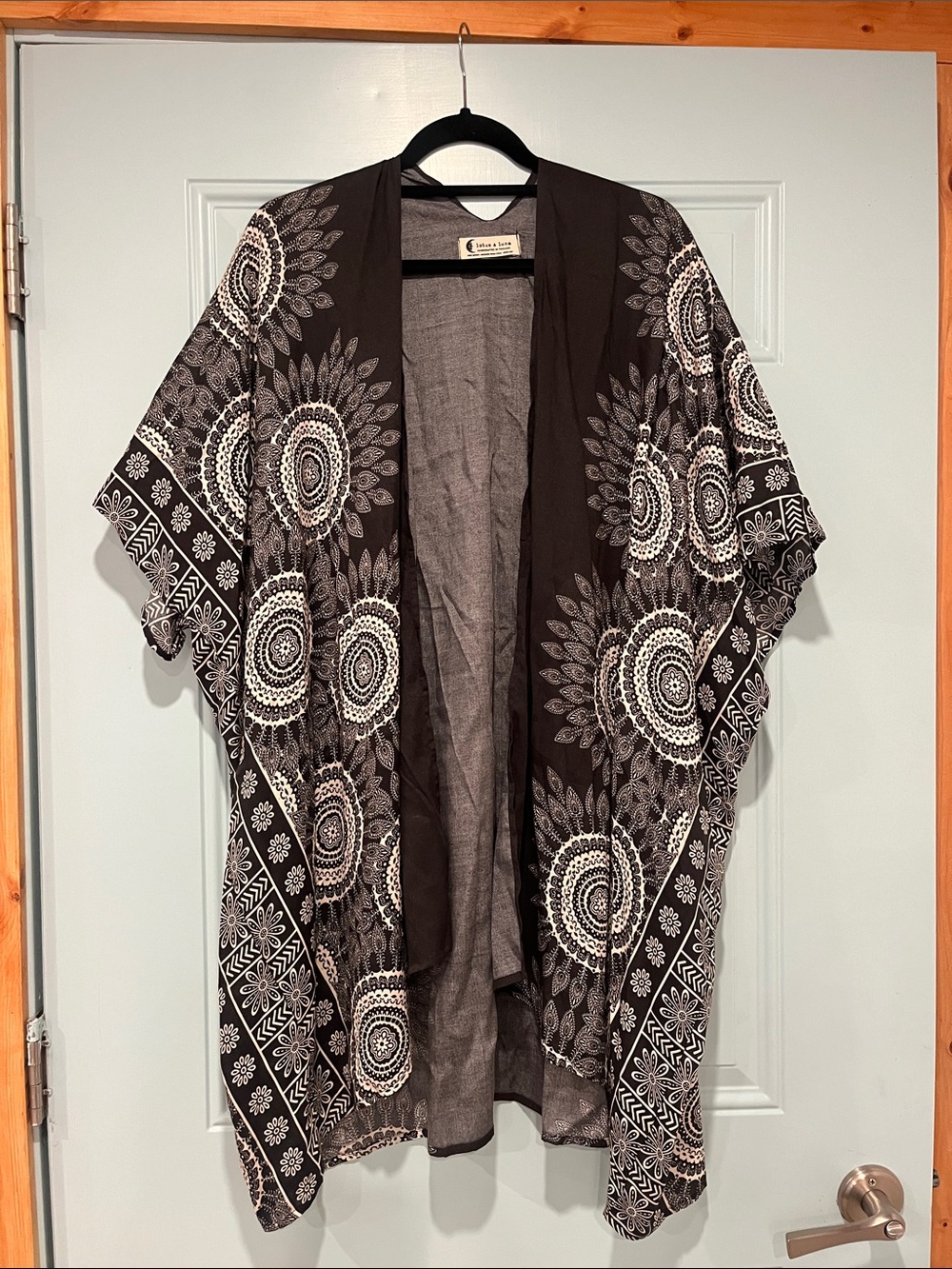 Boho Black & White Open-Front Kimono Cardigan